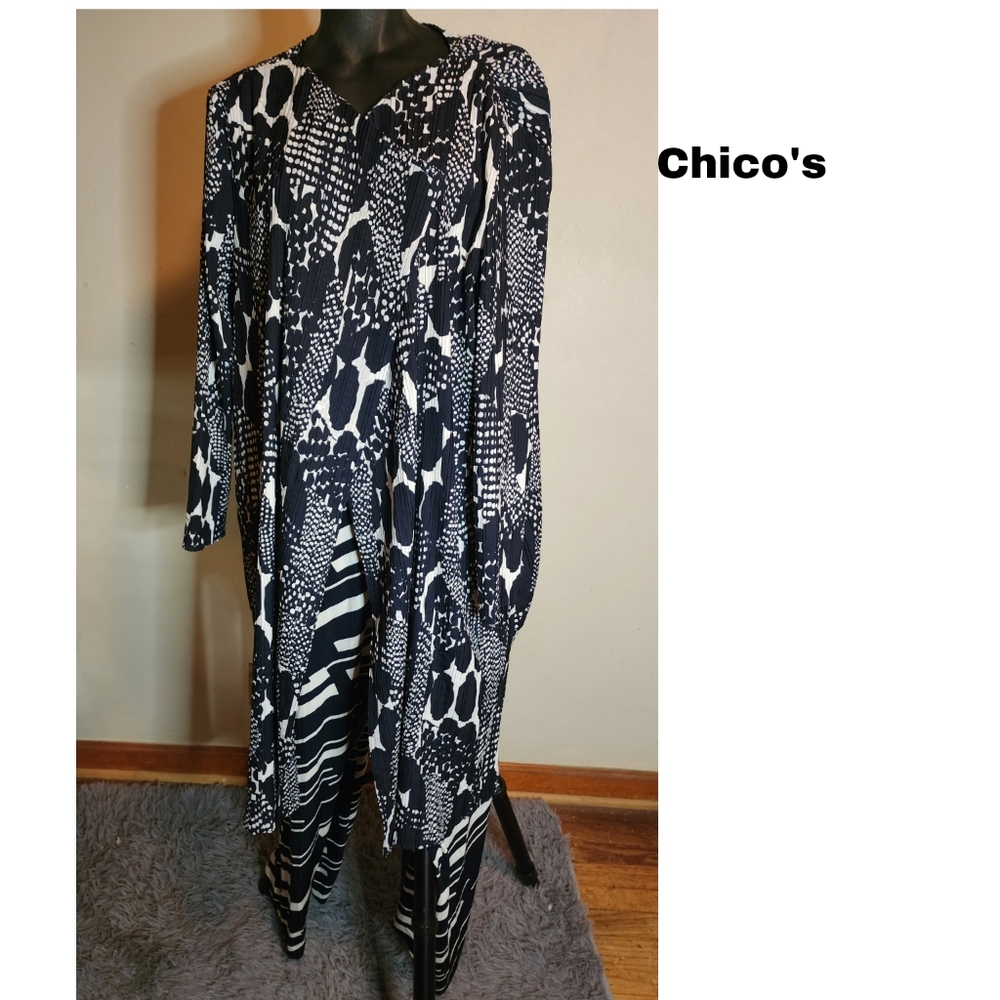 Chico's Pleated Printed Jacket Set. Chico Sz 3 💥Beautiful Vacay Set! 🚢